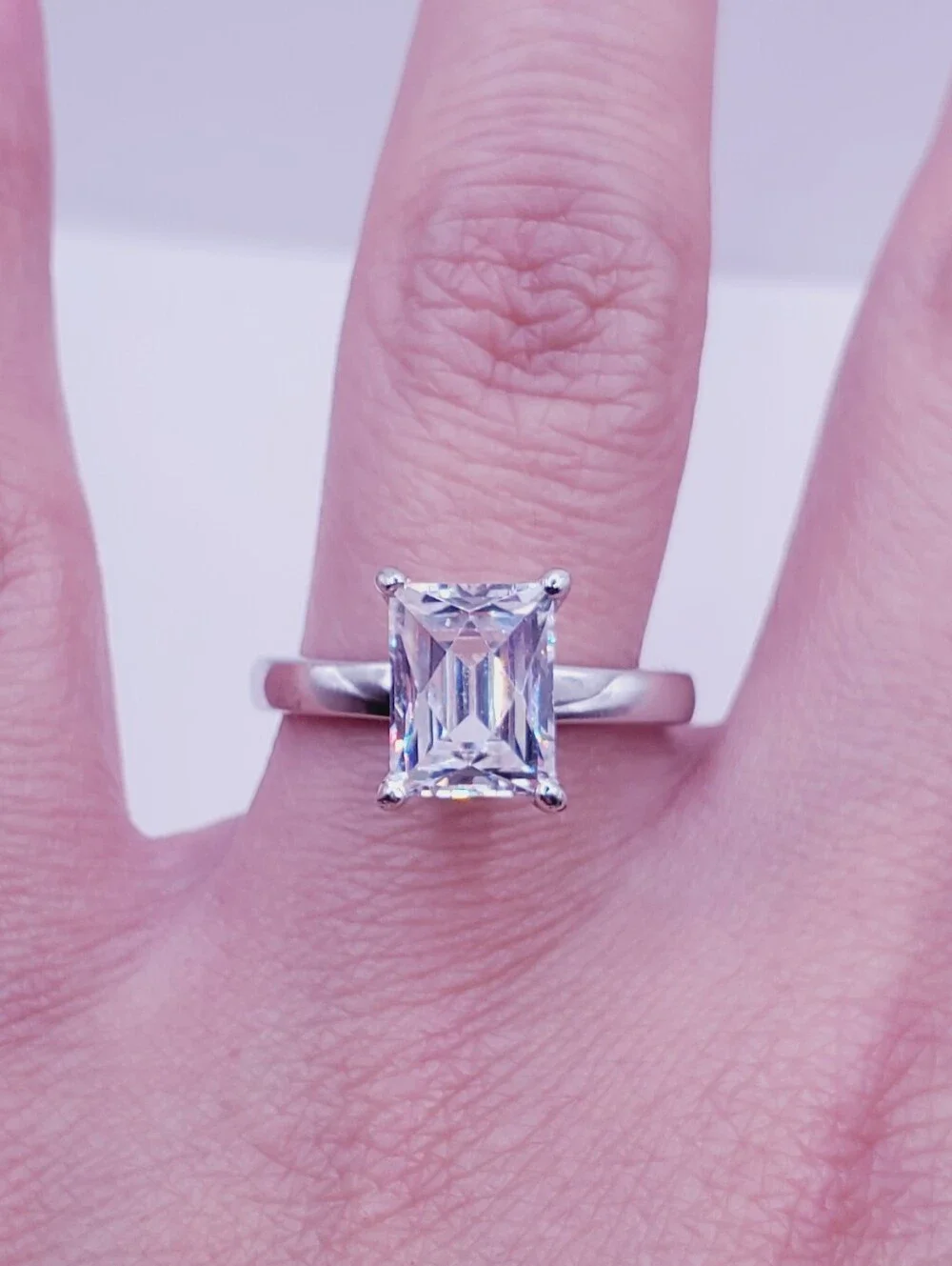 Classic Emerald-Cut Solitaire Engagement Ring 925 Sterling Silver